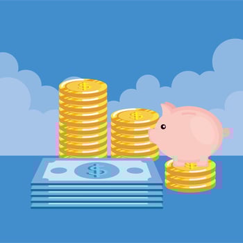 coins and bills money dollars icons vector