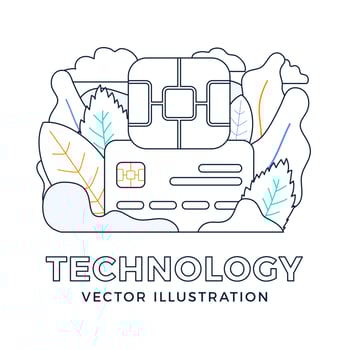 Chip and credit card vector stock illustration isolated on a white background. The concept of digital technology in the banking sector. EMV chip bank credit card.