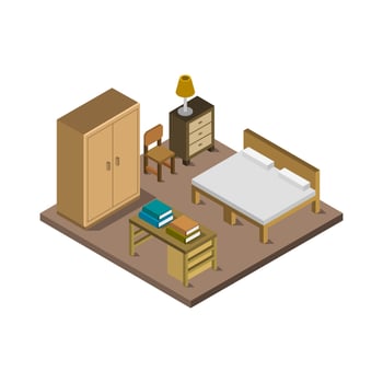 Isometric Bedroom On White Background vector