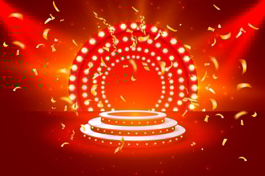 Jackpot casino podium golden coins banner vector