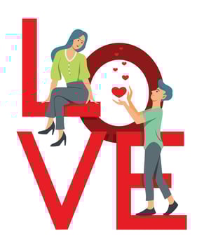 Woman and Man are On Big Word of Love and Flirting. vector