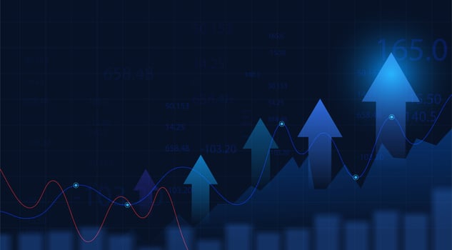 Business graph chart of stock market investment on blue background vector