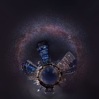Milky way and city 360 photo