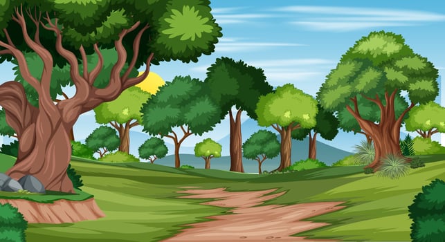 Trail in the forest landscape scene vector