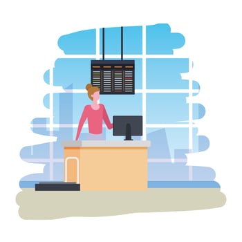 woman working in airport with computer scene vector
