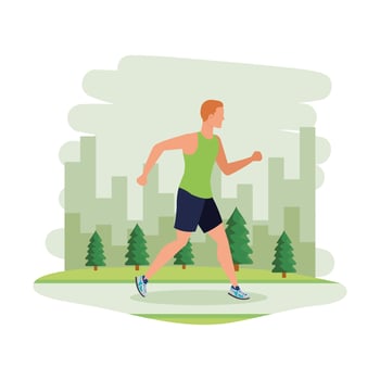 young athletic man running in the landscape vector