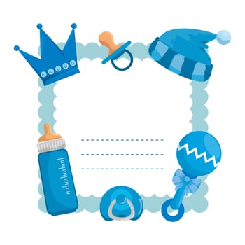 baby shower card with milk bottle and hat vector