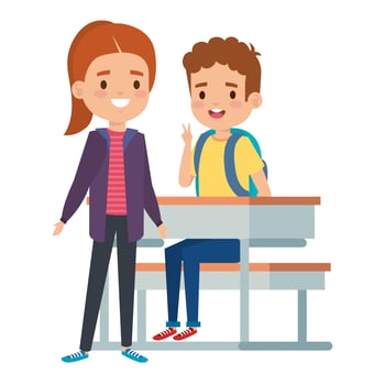 cute little students couple in school desk vector