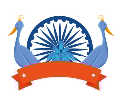 ashoka chakra indian with peacocks birds vector