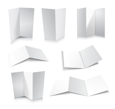 Magazine, booklet, postcard, flyer, business 3d card or brochure mockup template set isolated on white. vector