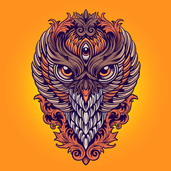 King Owl Colorful Ornaments Illustration vector