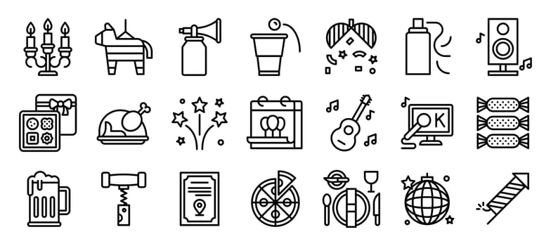 New year party elements line icon set vector