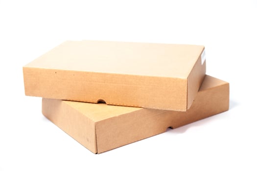 Brown paper boxes on white background photo