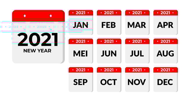 12 months in 2021 calendar vector