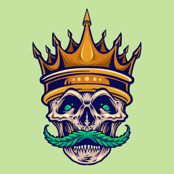 Gold Crown Angry Skull with Cannabis Mustache vector