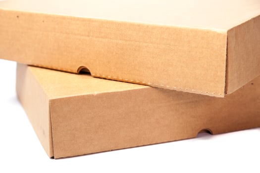 Brown paper boxes on white background photo