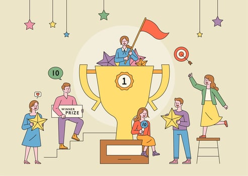 The championship cup and people. vector