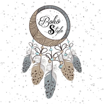 Hand Drawn boho style of decorative arrow with feathers vector