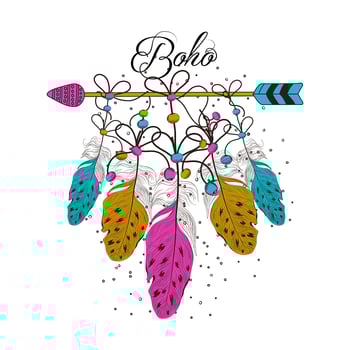 Hand Drawn boho style of decorative arrow with feathers vector