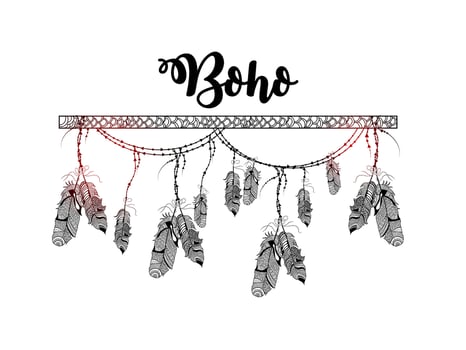 Hand drawn boho style of decorative arrow with feathers vector