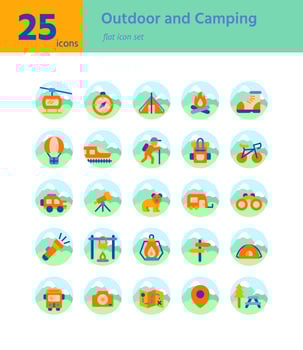 Outdoor and Camping flat icon sel. Vector and Illustration.