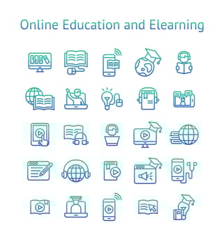 Online Education and Elearning gradient icon set. vector