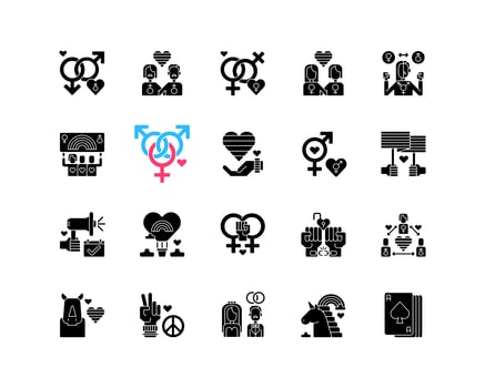 Pride parade black glyph icons set on white space vector