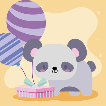 cute birthday card with kawaii panda bear vector