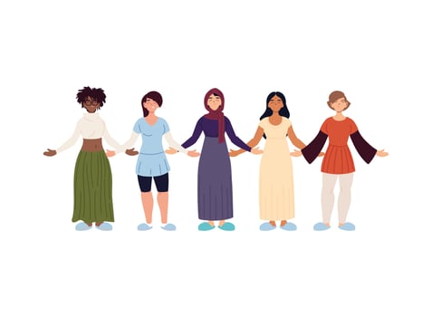 black muslim and indian women cartoons vector design