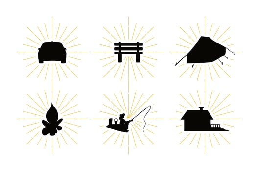 Country rest symbols set with leisure silhouettes vector