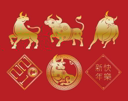 Chinese New Year of the ox animal set vector