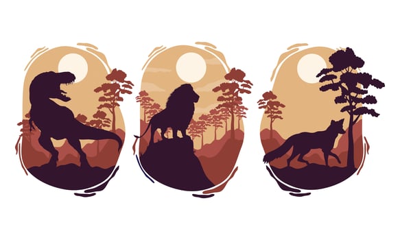 wild animals silhouettes scenes vector