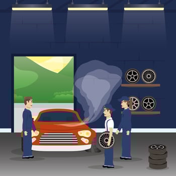 team of mechanics working together vector