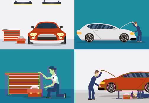 Collection of scenes of mechanics working vector