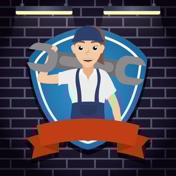 Mechanic woman working with wrench vector