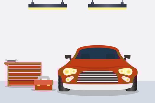 Indoors mechanic shop with car vector