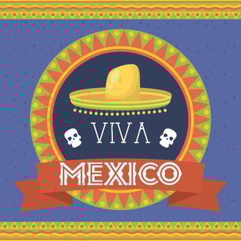 viva mexico celebration with traditional hat vector