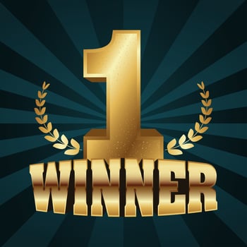 Gold winner celebration banner with trophy vector