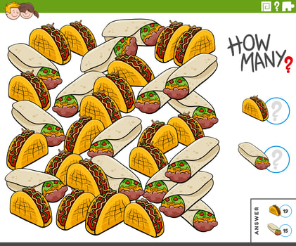 counting burritos and tacos educational task for kids vector