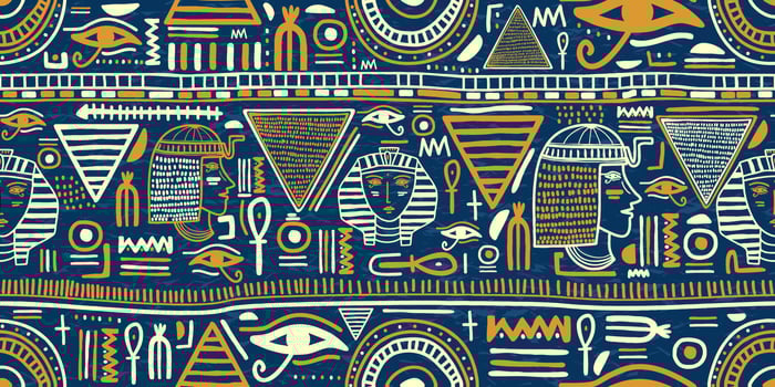 Ancient Egyptian ornament Tribal seamless pattern. Tribal art Egyptian vintage ethnic silhouettes seamless pattern in blue and gold color. vector