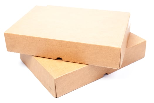 Brown paper boxes on white background photo