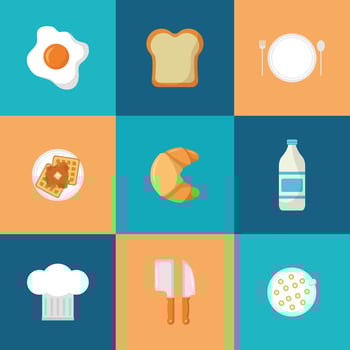 Kitchen and restaurant long shadow icon set vector