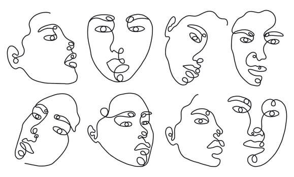 Set linear woman portraits vector