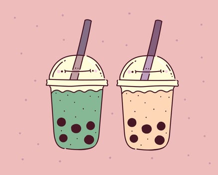 bubble milk tea vector illustration in hand drawn doodle style