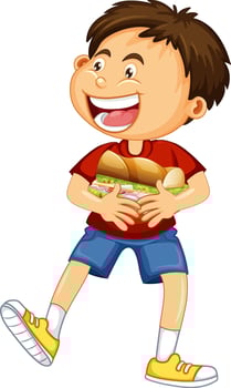 A boy holding food cartoon character isolated on white background vector
