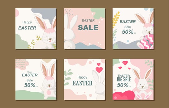Easter Rabbit Social Media Post Collection vector