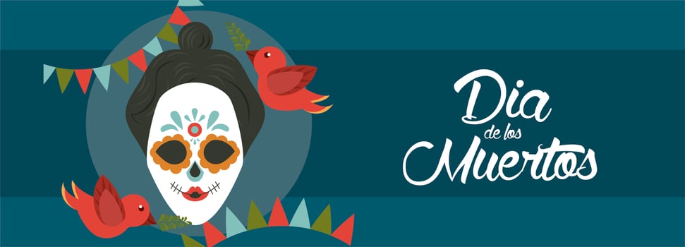 dia de los muertos poster with katrina skull and birds vector