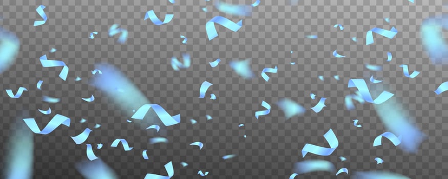 Shiny blue gold festive confetti isolated on transparent background. vector