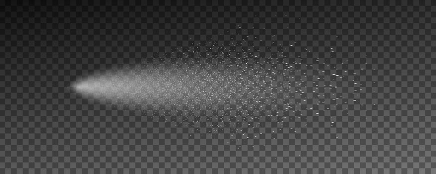 Water spray template isolated on dark transparent background. vector
