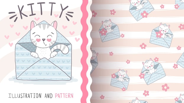 Kitty in envelope seamless pattern vector